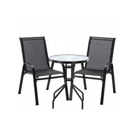 GardenLine kerti bútor szett – Asztal + 2 db szék – Fekete
