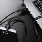 3 az 1-ben Szövet USB - USB-C, MicroUSB, Lightning kábel - 120 cm - Fekete
