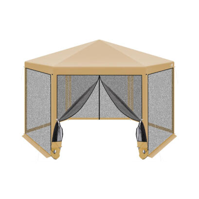 Hatszögletű kerti pavilon szúnyoghálóval - Bézs - 2 x 2 x 2 x 2.5 m