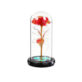 Örök rózsa üvegben LED világítással és díszdobozzal - Piros