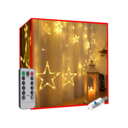 Felakasztható karácsonyi LED csillagos dekoráció távirányítóval - Meleg fehér (138 LED)