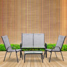 GardenLine Fémvázas kerti bútor szett - Dohányzóasztal + Pad + 2 db szék - Szürke